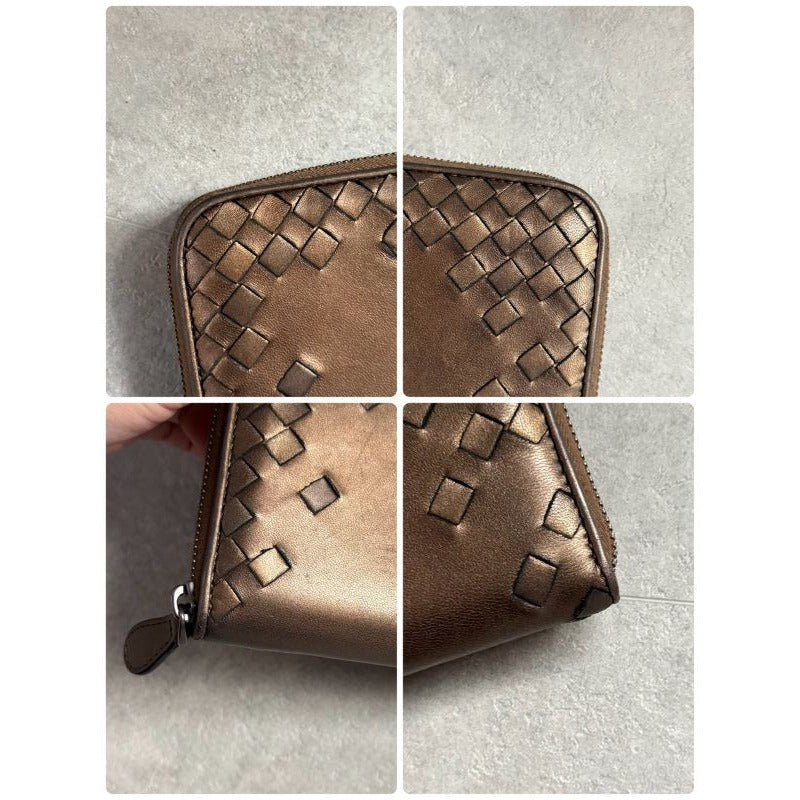Bottega Veneta Intrecciato Round Zipper Long Wallet Bronze Leather Men — view 3