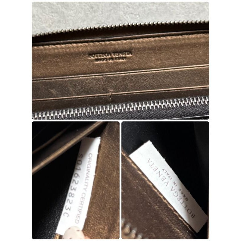 Bottega Veneta Intrecciato Round Zipper Long Wallet Bronze Leather Men — view 4
