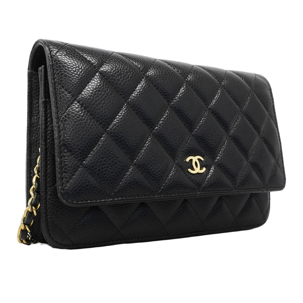 Chanel Shoulder Wallet Quilted Caviar Leather Black Gold — view 2