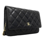 Chanel Shoulder Wallet Quilted Caviar Leather Black Gold — view 2