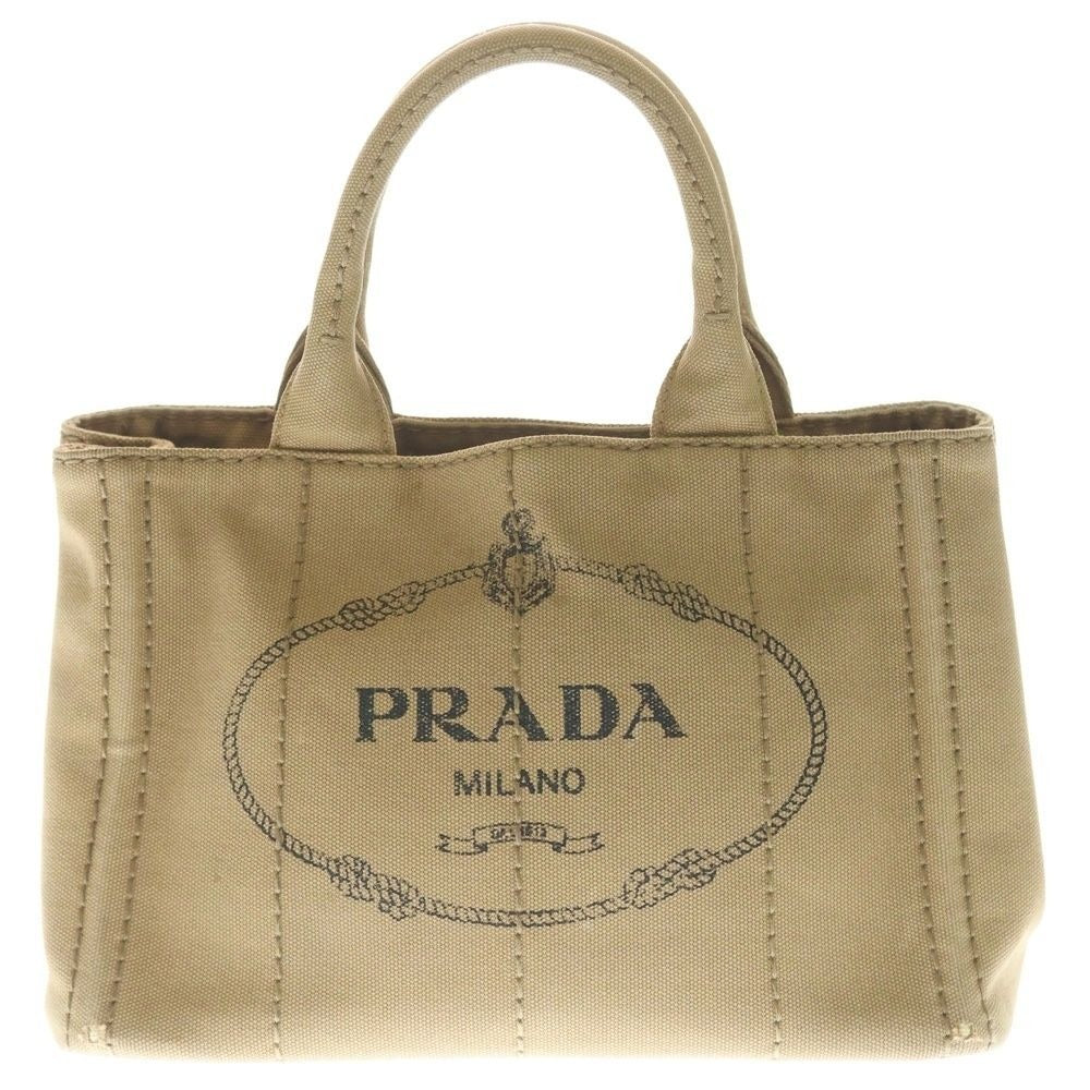 Prada Canapa Tote Brown Beige Canvas Gold