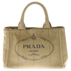 Prada Canapa Tote Brown Beige Canvas Gold