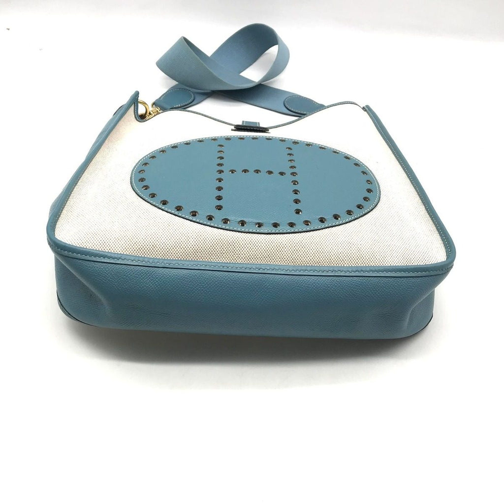 Hermes Evelyne I Toile Blue Jean Shikaku Shoulder Bag Gold — view 3