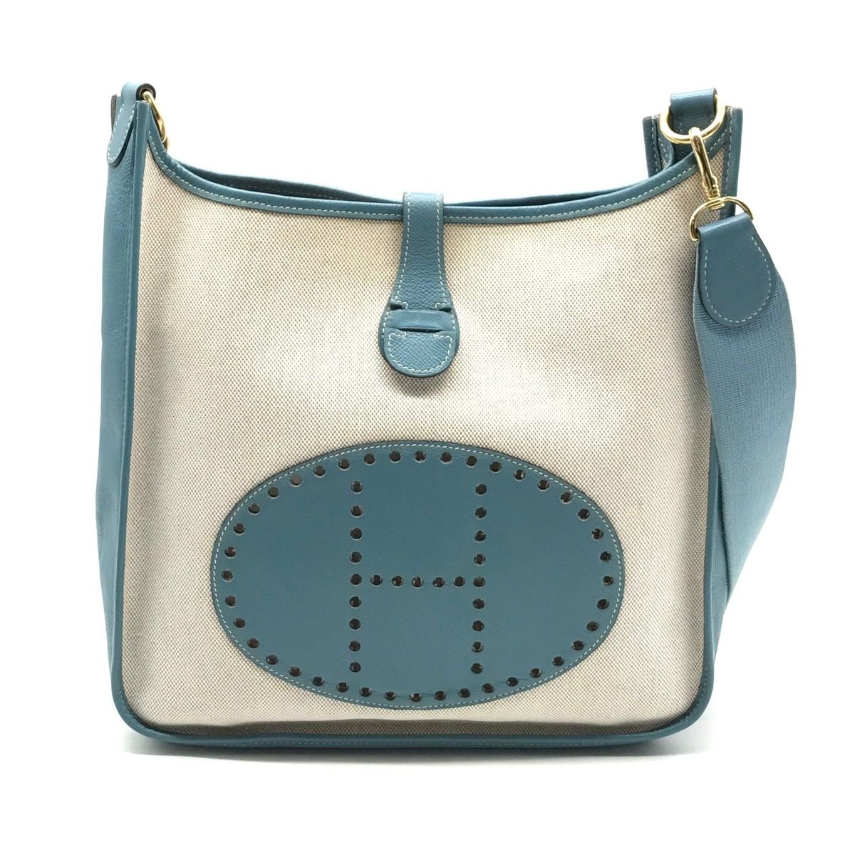 Hermes Evelyne I Toile Blue Jean Shikaku Shoulder Bag Gold