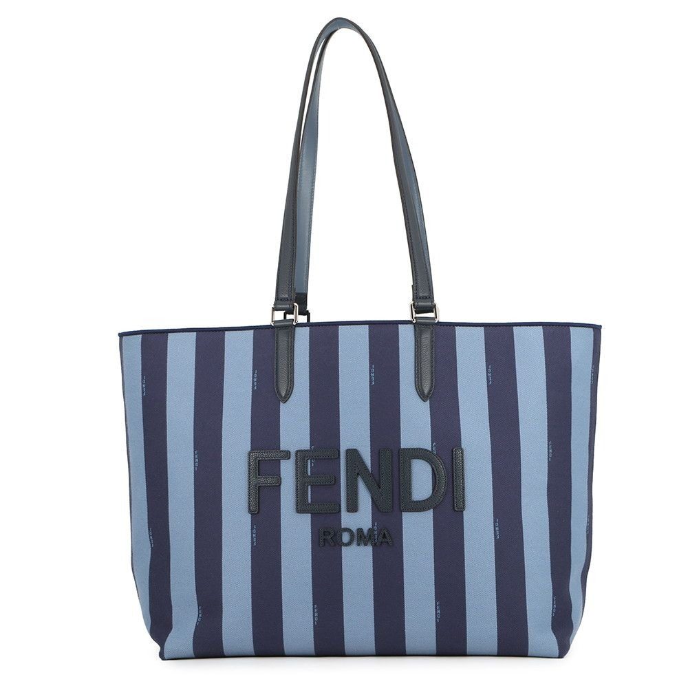 Fendi Tote Logo Stripe Canvas Leather