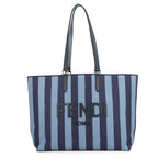Fendi Tote Logo Stripe Canvas Leather