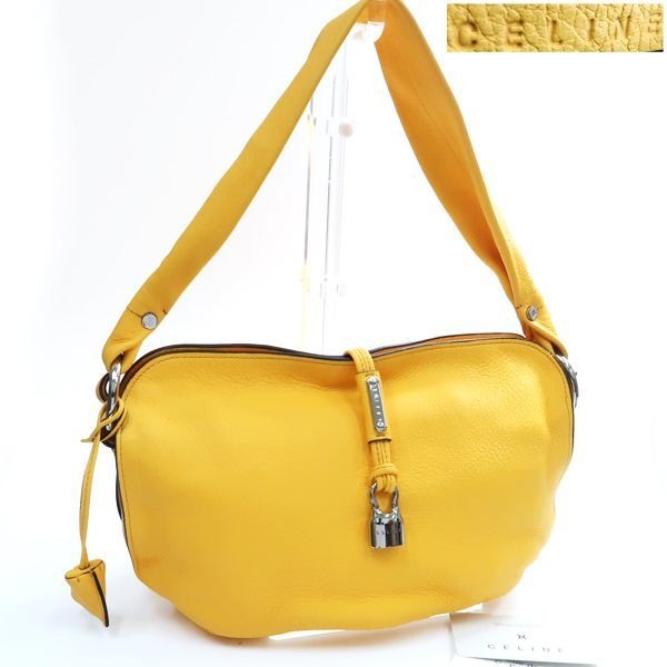 Celine Shoulder Bag Leather 1028 Yellow Cadena — view 2