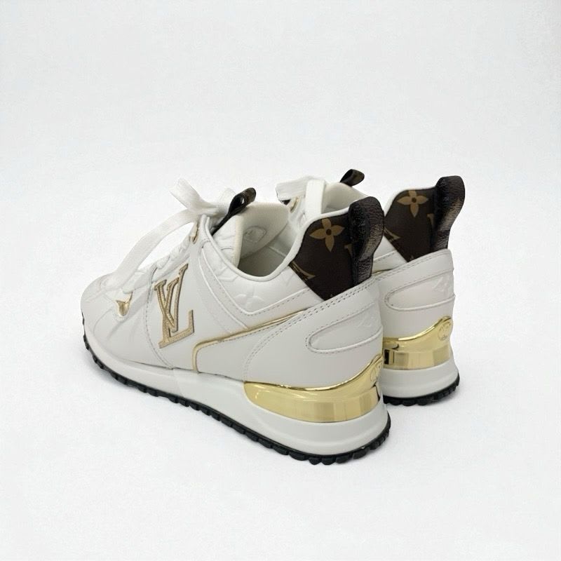 Louis Vuitton Run Away Line Monogram Sneakers Shoes Leather White Gold Brown — view 4