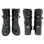 Chanel Ankle Boots 34 1 2 C Black Leather Patent CC Mark Shoes — view 5