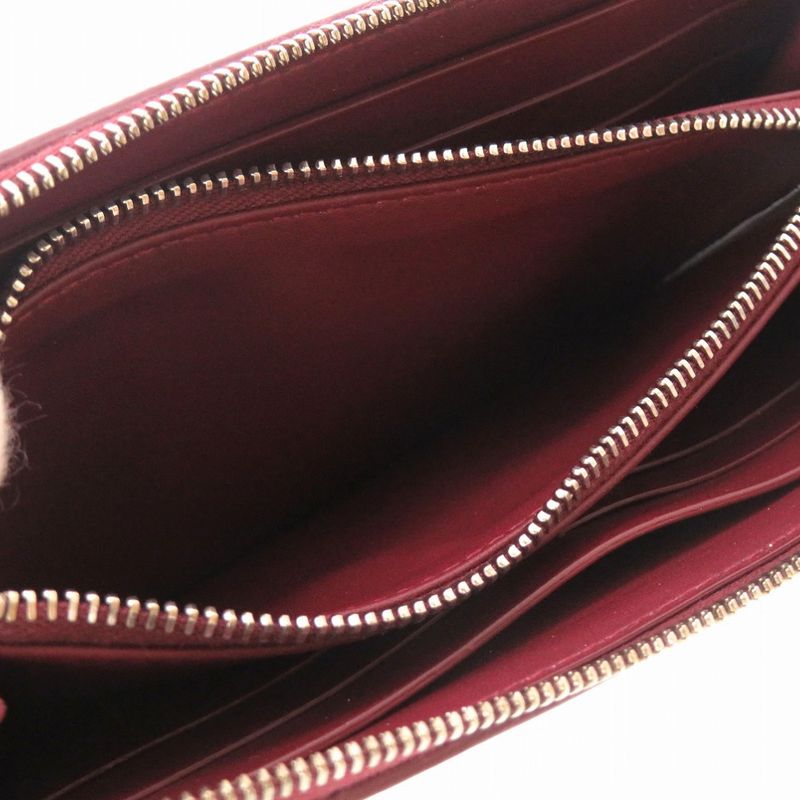 Bottega Veneta Marco Polo Leather Bordeaux Round Zipper Long Wallet Red — view 6