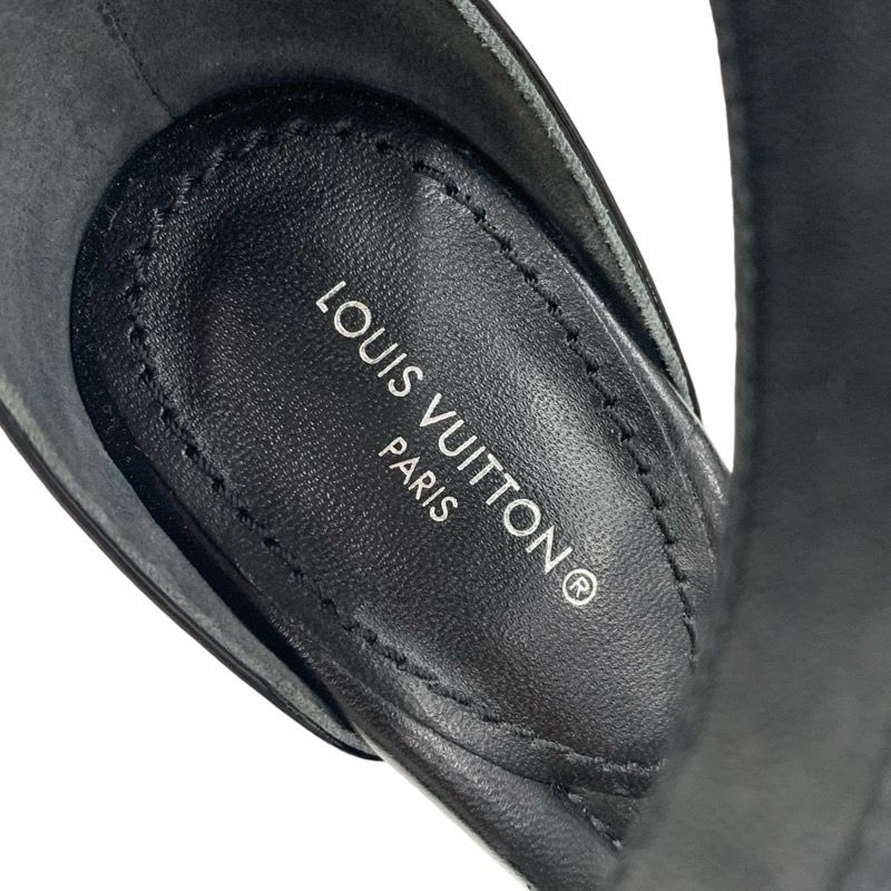 Louis Vuitton Stellar Line Sandals Shoes Leather Patent Black Gold Logo Strap — view 7