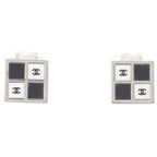 Chanel CC Logo Square Earrings Silver Black White