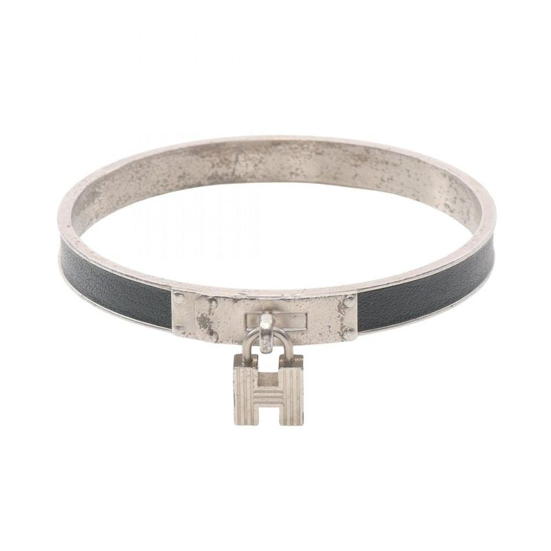 Hermes Bangle Kelly Black Stainless Steel Leather — view 2