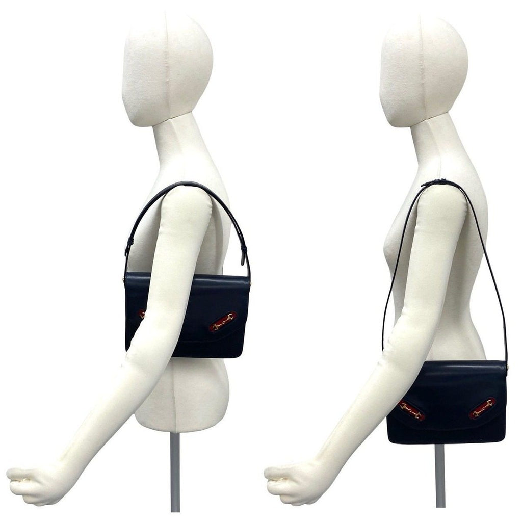 Gucci Vintage Sherry Line Horsebit Leather Shoulder Bag Navy — view 2