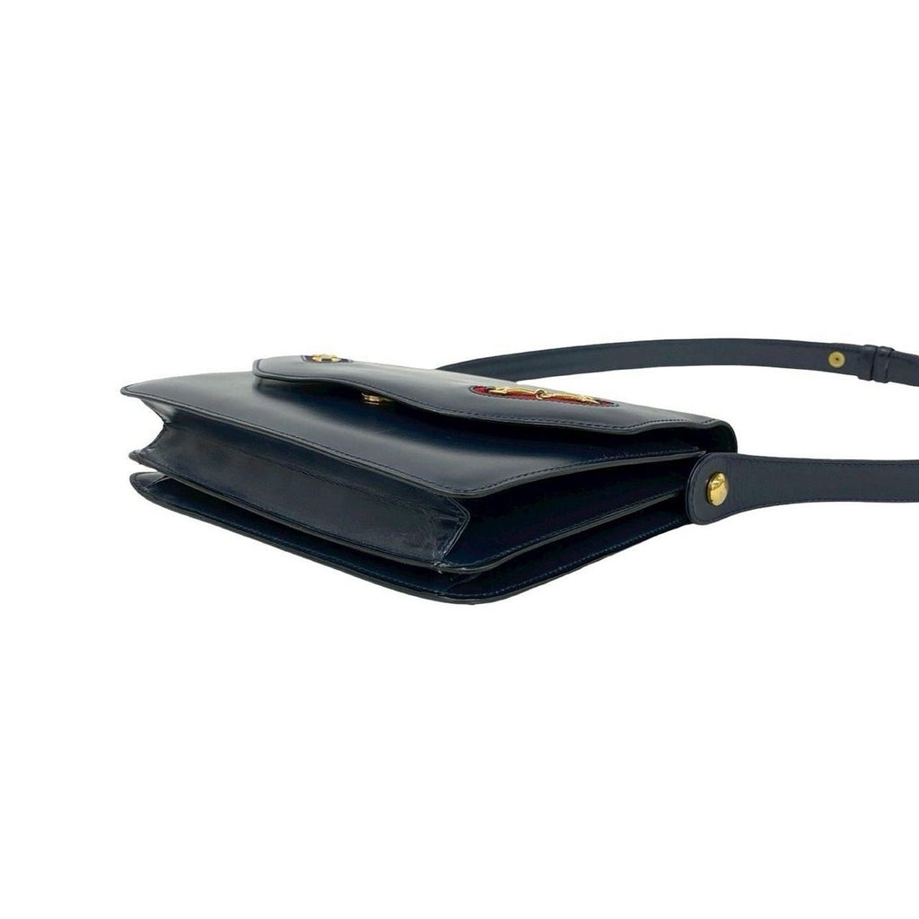 Gucci Vintage Sherry Line Horsebit Leather Shoulder Bag Navy — view 8