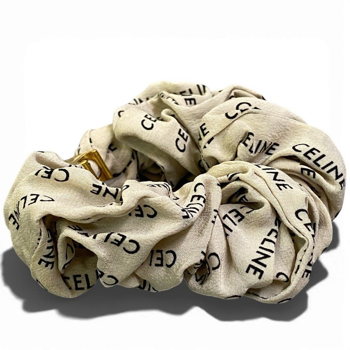 Celine Logo Scrunchie Hair Triomphe Gold Green Silk — view 3