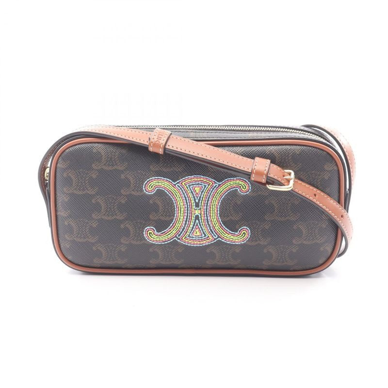 Celine Shoulder Bag Cuille Triomphe Mini Camera Black Brown Multi — view 2