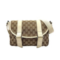 Gucci GG Canvas Crossbody Leather Beige Shoulder Bag Silver