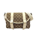 Gucci GG Canvas Crossbody Leather Beige Shoulder Bag Silver