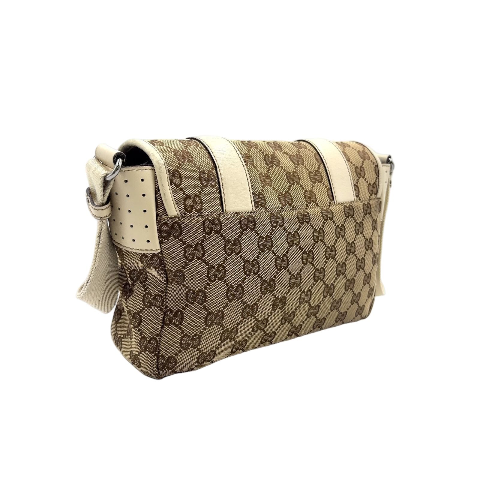 Gucci GG Canvas Crossbody Leather Beige Shoulder Bag Silver — view 2