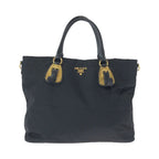 Prada Tessuto Logo Black Gold Hardware Nylon Bn1902 Tote Bag