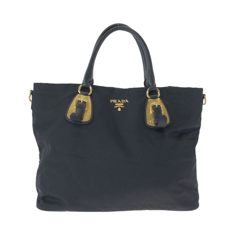 Prada Tessuto Logo Black Gold Hardware Nylon Bn1902 Tote Bag