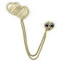 Chanel CC Logo Metal Strass Double Heart Chain Brooch Gold