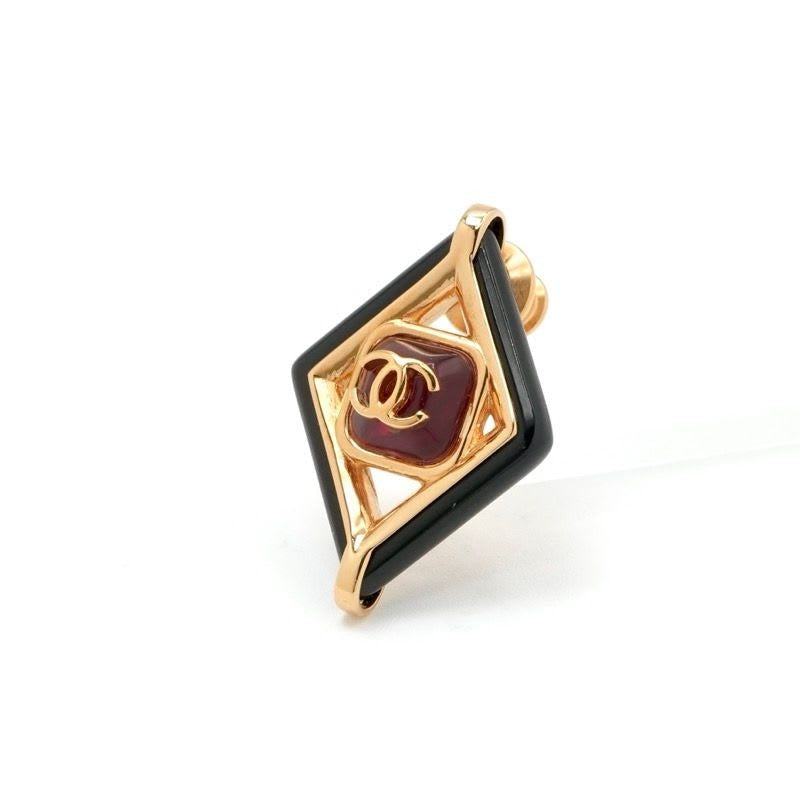 Chanel Brooch Corsage Gold Red Black Pin Diamond Shape Coco Mark — view 2