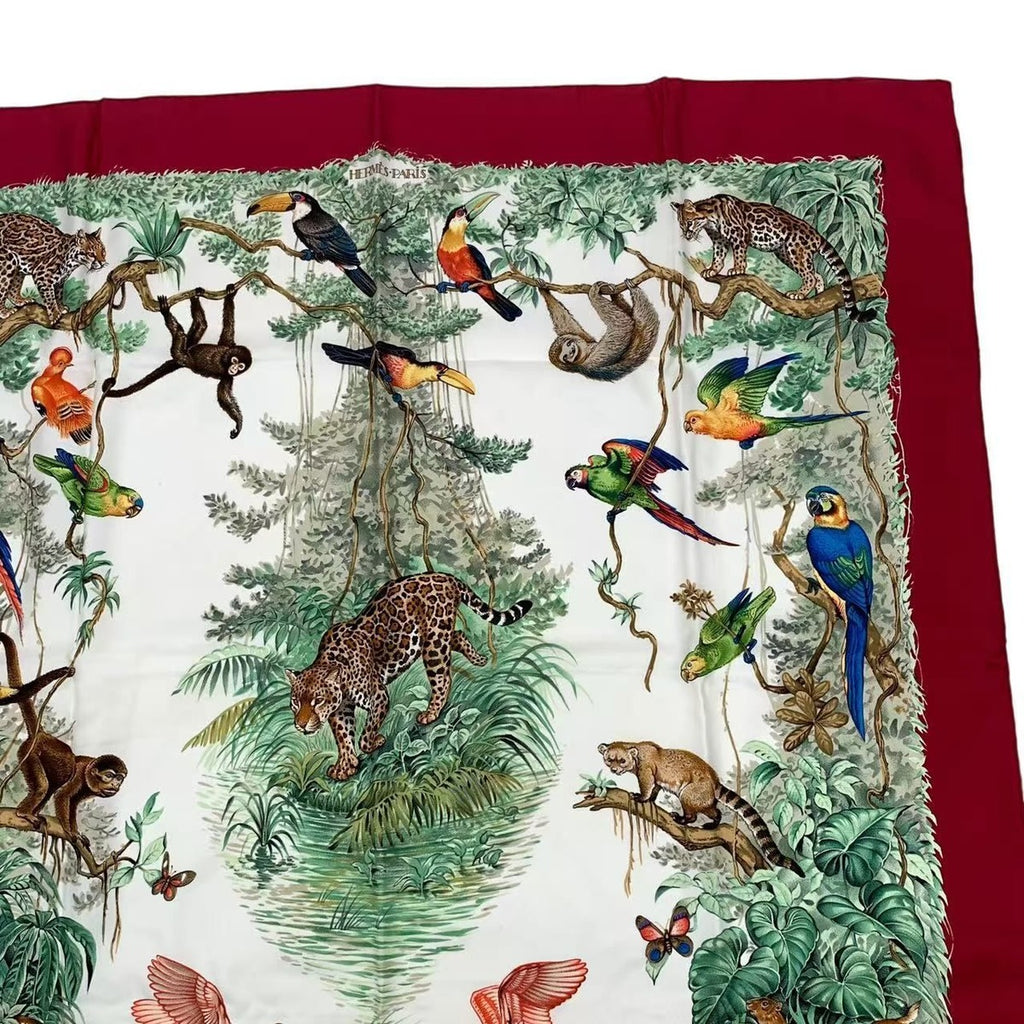 Hermes Scarf Carre 90 Equateur Equatorial Animal Bird All Over Pattern Silk Red — view 3