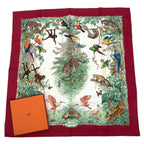 Hermes Scarf Carre 90 Equateur Equatorial Animal Bird All Over Pattern Silk Red