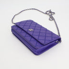 Chanel Chain Wallet Shoulder Bag Women Leather Blue — view 5
