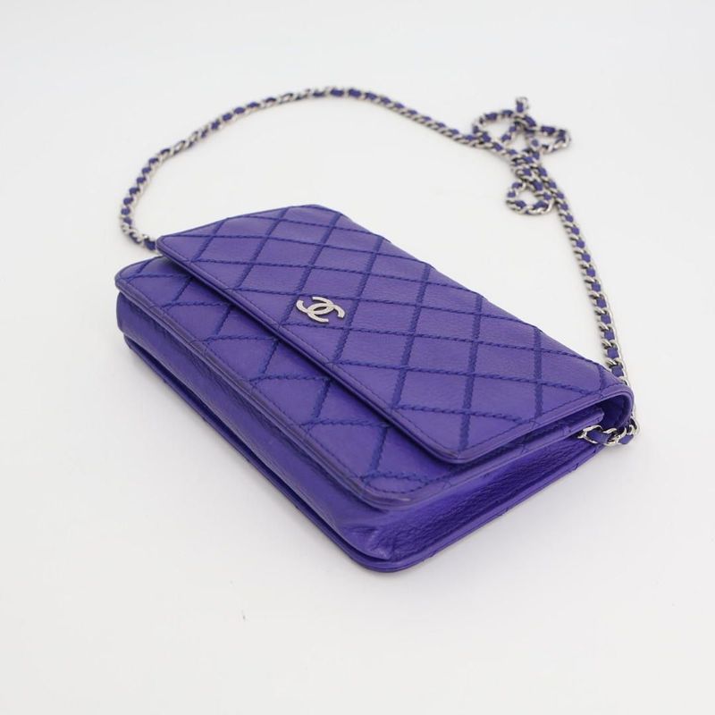 Chanel Chain Wallet Shoulder Bag Women Leather Blue — view 5