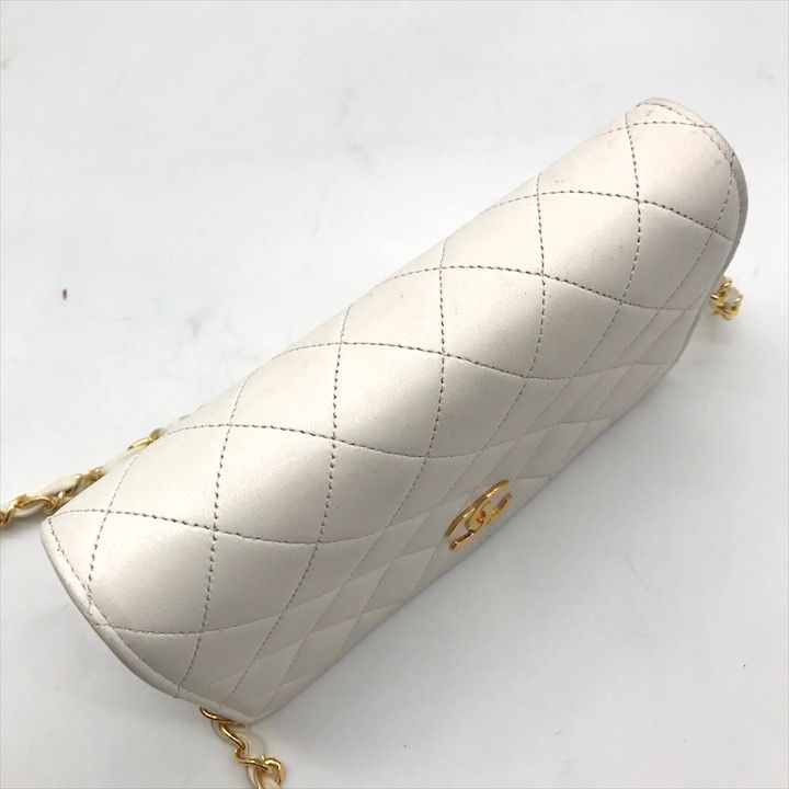 Chanel CC Logo Mini Quilted Lambskin Push Lock Chain Shoulder Bag White — view 7