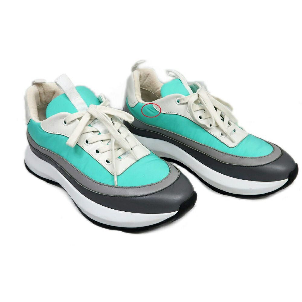 Hermes Glam Sneakers 41 Nylon Leather Blue Green Shoes — view 2