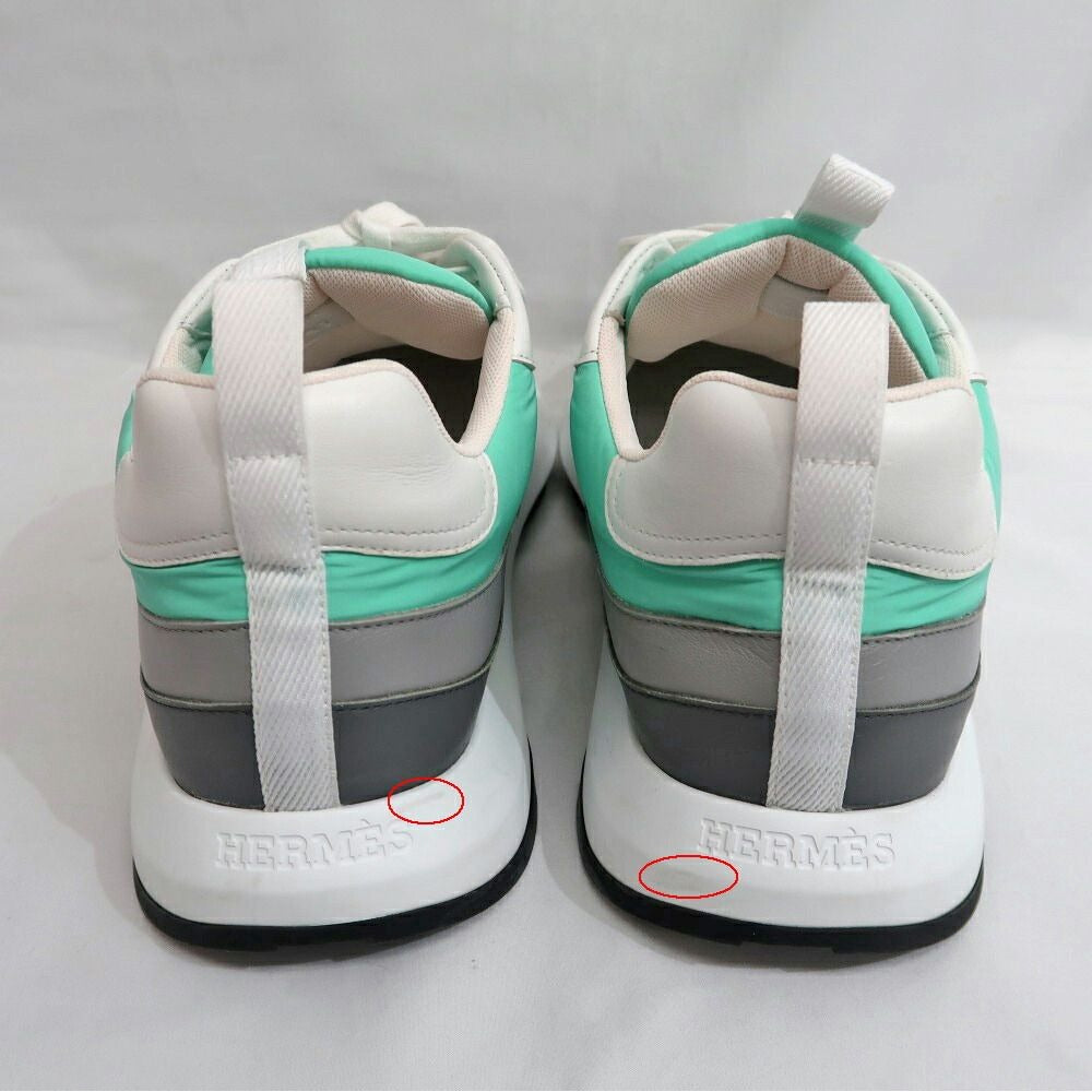 Hermes Glam Sneakers 41 Nylon Leather Blue Green Shoes — view 6