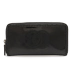 Chanel CC Logo Zip Around Wallet Enamel Patent Leather Black Silver Har