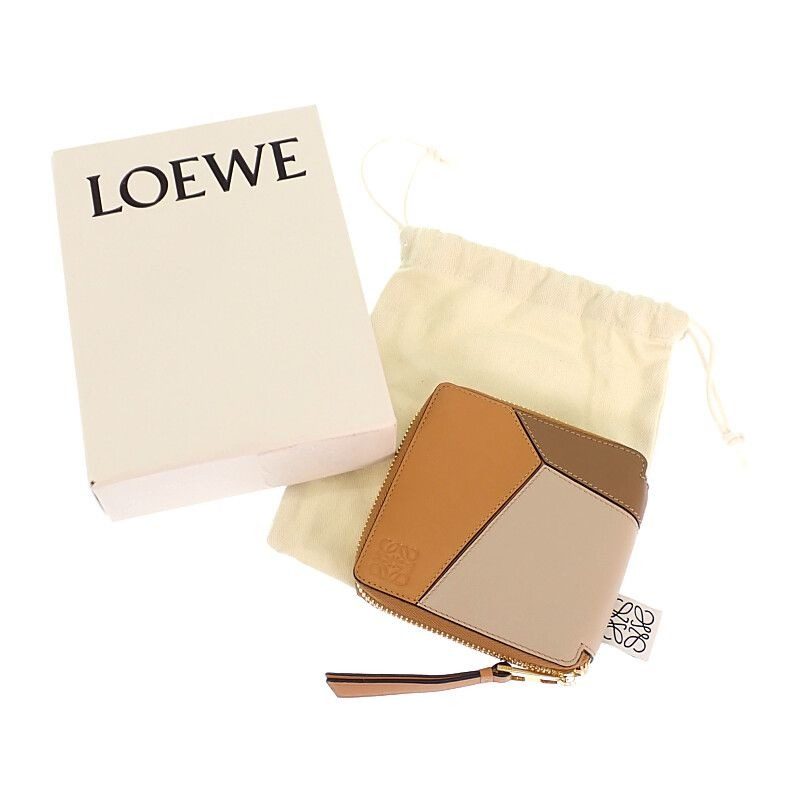 Loewe Puzzle Square Zip Wallet Bifold Calf Brown