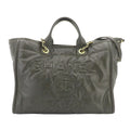 Chanel Deauville GM 2-Way Tote Chain Shoulder Bag Leather Khaki