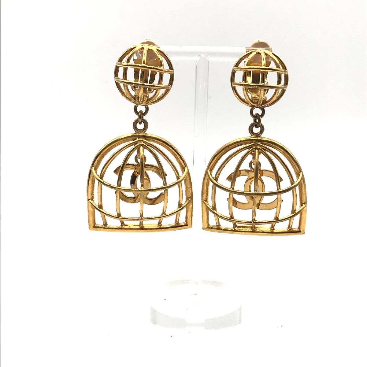 Chanel CC Logo Birdcage Vintage Swing Earrings 2 9 Gold — view 2