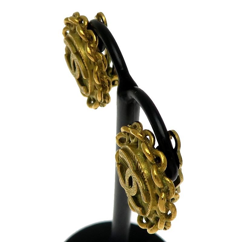 Chanel Vintage Guilloche Gold-Tone Earrings — view 3