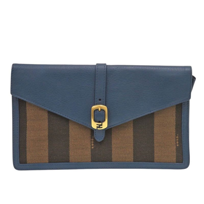 Fendi Pecan Pattern 8 M0284 Leather Canvas Blue Brown Clutch Bag 0475 — view 2