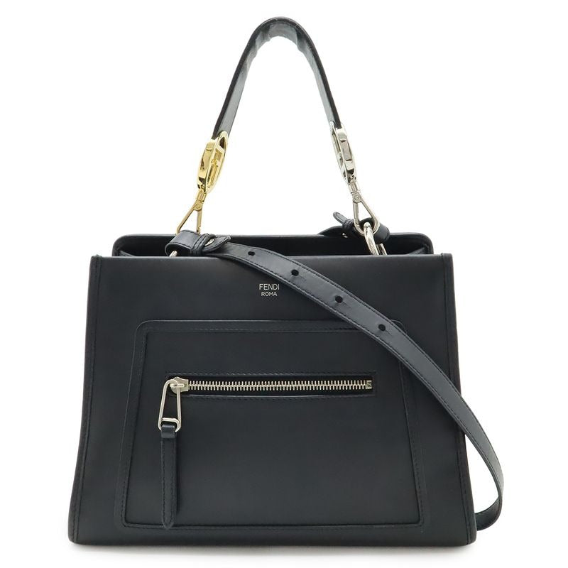 Fendi Runaway Small Shoulder Bag 2-Way Handbag Leather Black Silver Hardware — view 2