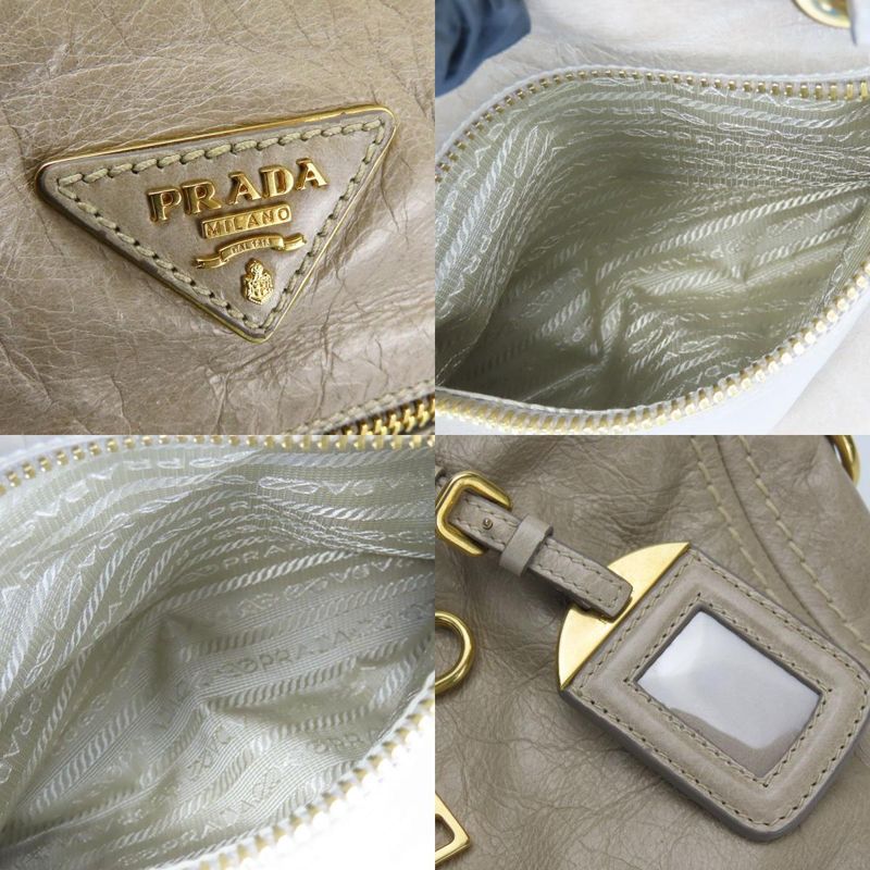 Prada Handbag Bl0678 Triangle Logo Plate Calf Pomice Sand Beige Gold Hardware — view 3