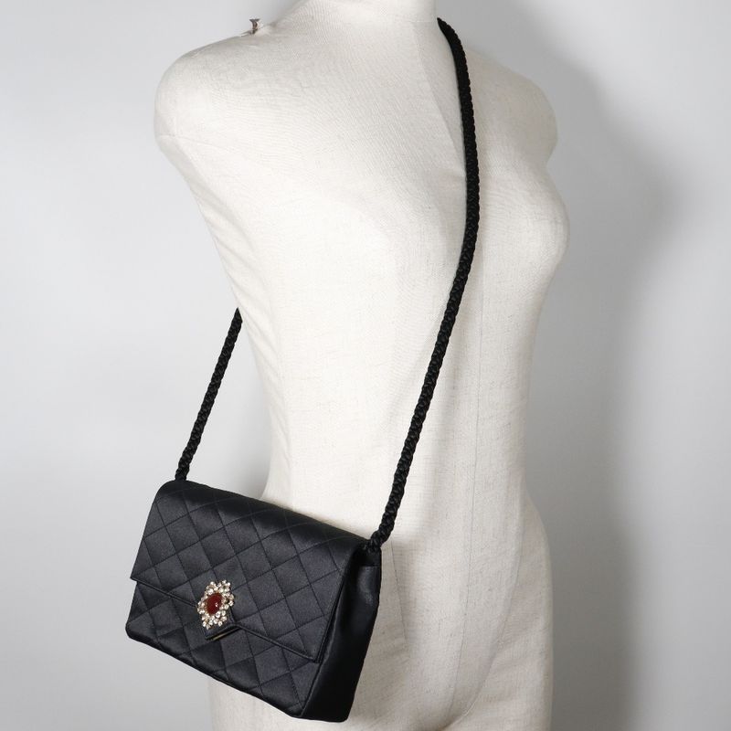 Chanel Quilted Vintage Satin and Rhinestone Black Women Shoulder Bag — view 8