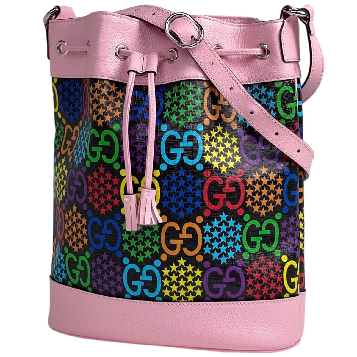 Gucci GG Psychedelic Shoulder Bag Star Drawstring Black Multicolor - Pink
