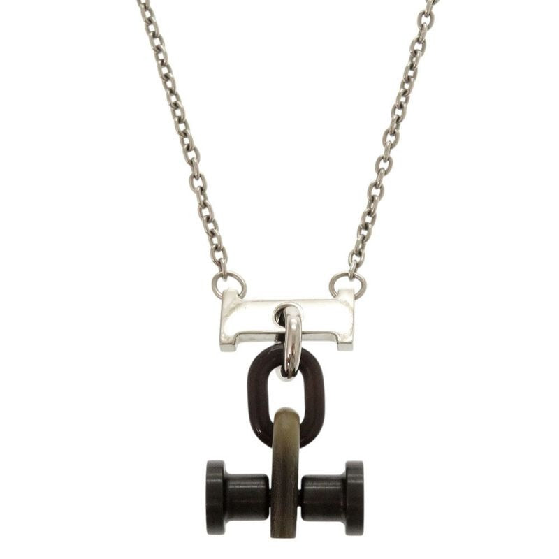Hermes Mobil H Metal Buffalo Horn Silver Necklace Pendant 1081 — view 2