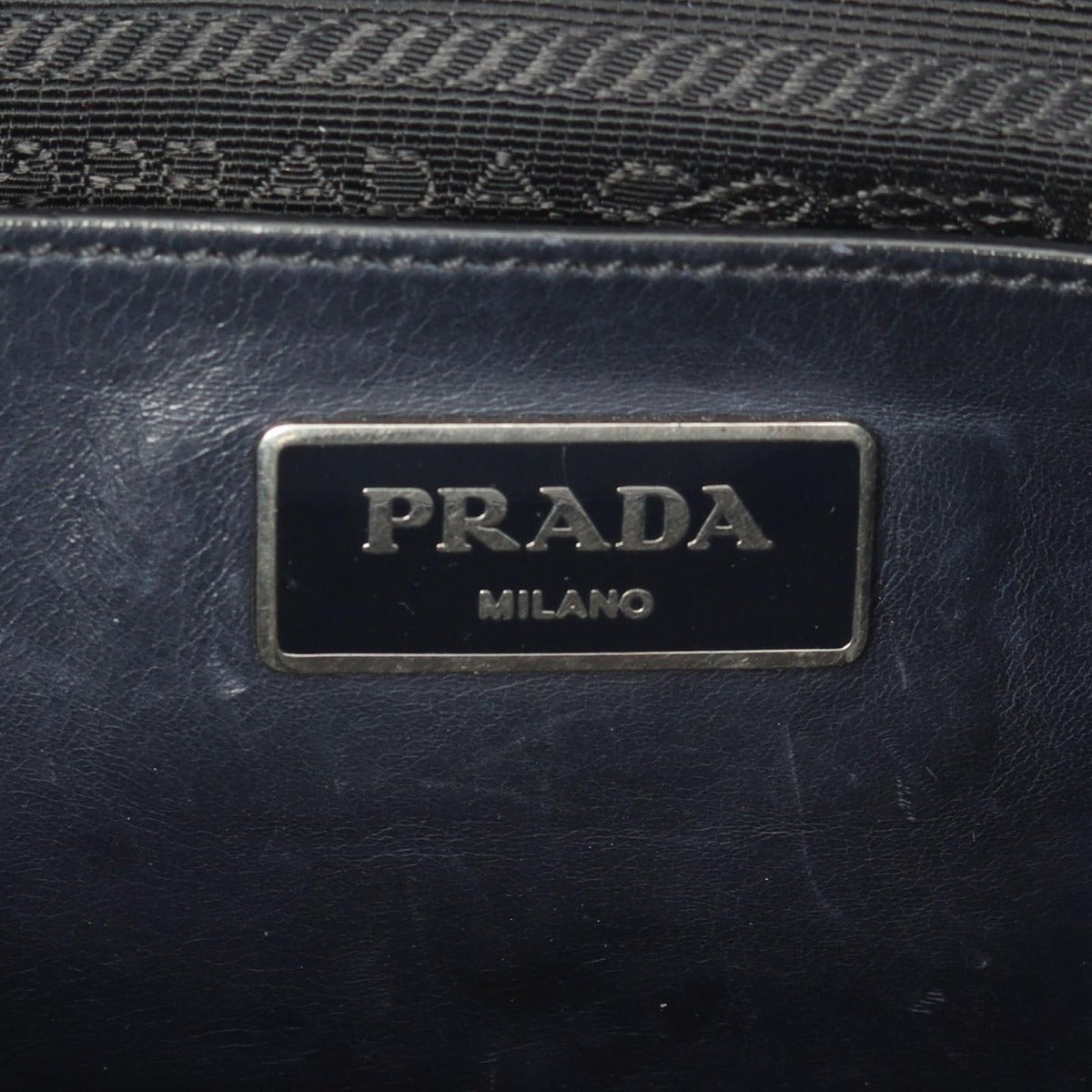 Prada Handbag Navy Leather Triangle Logo 2-Way — view 4