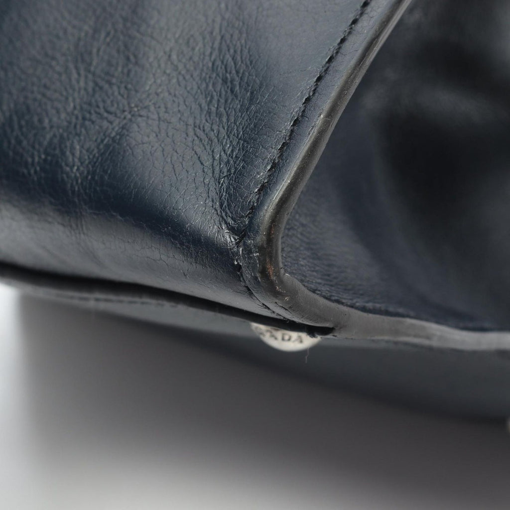 Prada Handbag Navy Leather Triangle Logo 2-Way — view 8