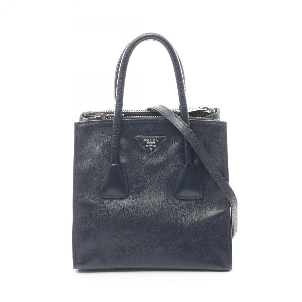 Prada Handbag Navy Leather Triangle Logo 2-Way