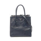 Prada Handbag Navy Leather Triangle Logo 2-Way